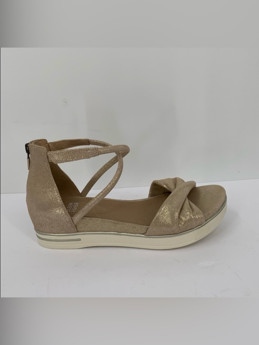 Eileen Fisher Suvi metallic wedge sandals platinum gold crisscross shoe new 8